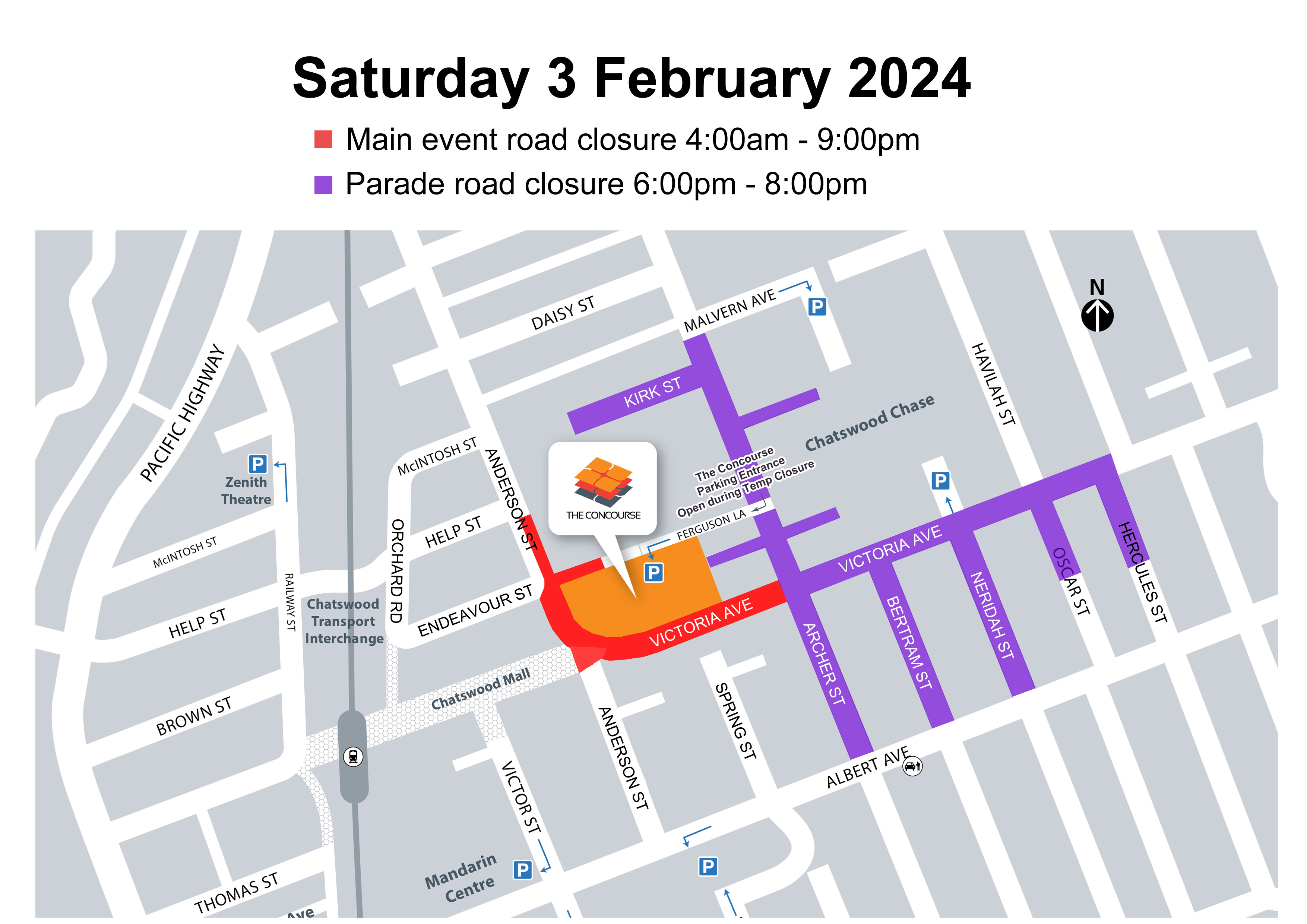 Celebration Day road closures Chatswood Year of the Dragon Festival