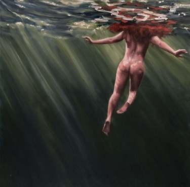 Andrea Holliday, “The moon is swimming naked and the summer night is fragrent with a mighty expectation of relief”, 2023, oil on canvas