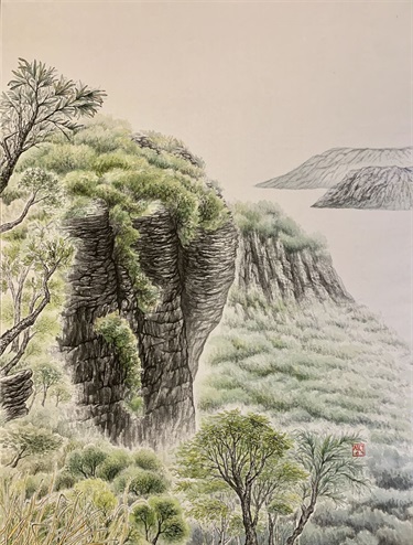 Ann Shim, 'Blue Mountains', meok Korean ink, Korean watercolor, paint, hanji